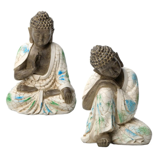Buddha Statue Resin Small Feng Shui Decor Decorative Sculpture Desktop Ornament for Bookshelf Courtyard Patio Porch Office