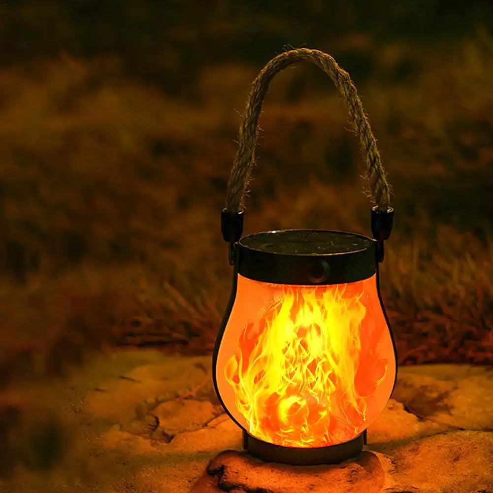 USB Rechargeable Camping Light Solar Flame Lights IPX4 Waterproof 800 Lumens 1200mAh Hanging Lantern Outdoor Lights