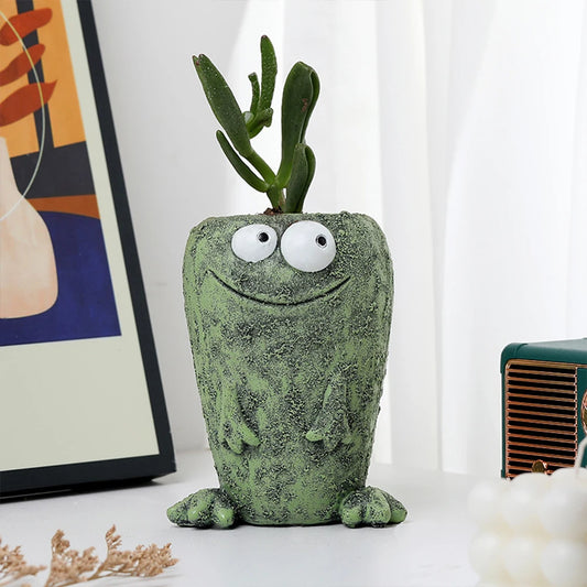 Funny Frog Planter Resin Cartoon Frog Flower Container Small Frog Planter Ornament for Home Decoration