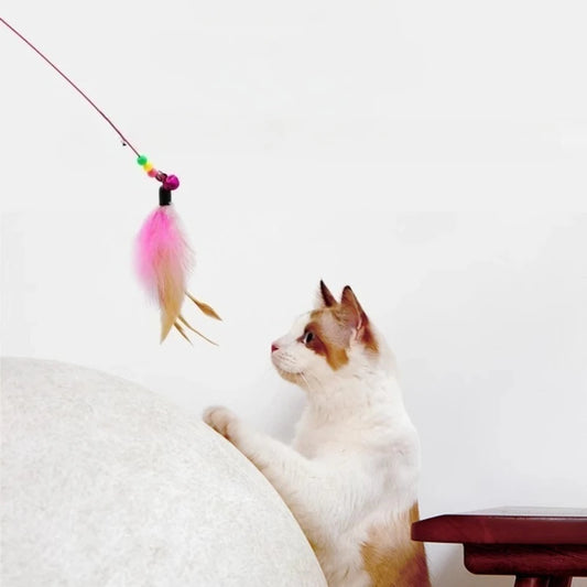 Cat Toy Feather Head Cat Teaser Stick with Bell Cat Teaser Toy - Interactive Bell & Feather Wand Pet Supplies