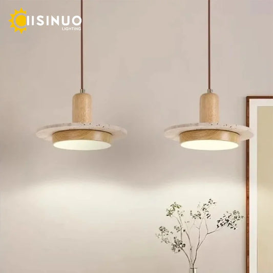 Wabi Sabi Pendant Light Natural Stone Lamp LED Wooden Style Bedside Hanging Lamp Luminiares for Dining Living Room Homestay Cafe