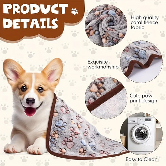Flannel Pet Blanket,Cute Dog Paw Print Blanket Pet Mat for Puppy Kitten Warm and Comfortable Blanket Suitable For Cats And Dogs