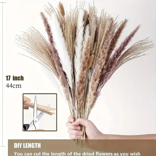 17.5inch 80pcs/set Natural Dried Flower Dried Pampas Grass for Birthday Wedding Party Farmhouse Living Room Decor Ornament Gift