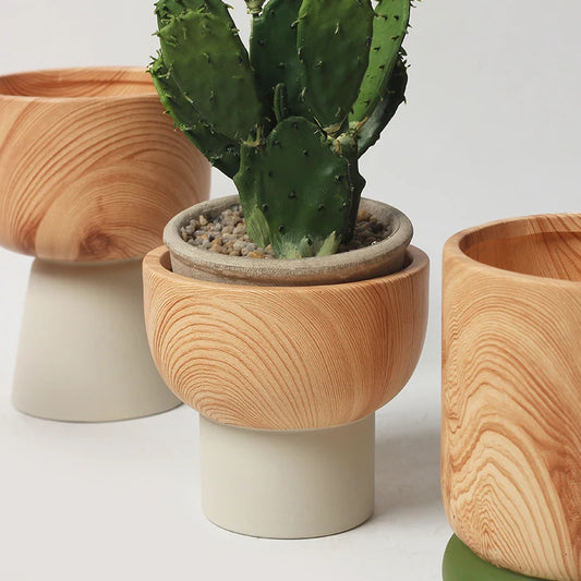 Nordic Colorful Flower Pots Retro Wood Grain Painted Phalaenopsis Succulent Household Internet Celebrity Indoor Breathable