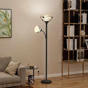 71" Retro Torchiere Floor Lamp with Sidelight Metal Standing Lamp for Reading