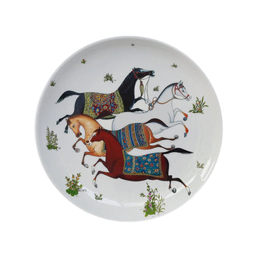 Jungle Horse Series Decorative Plates European-Style Ceramic Plant Flower Dish Round Ceramic Craft Oriental Horse Garden Plants