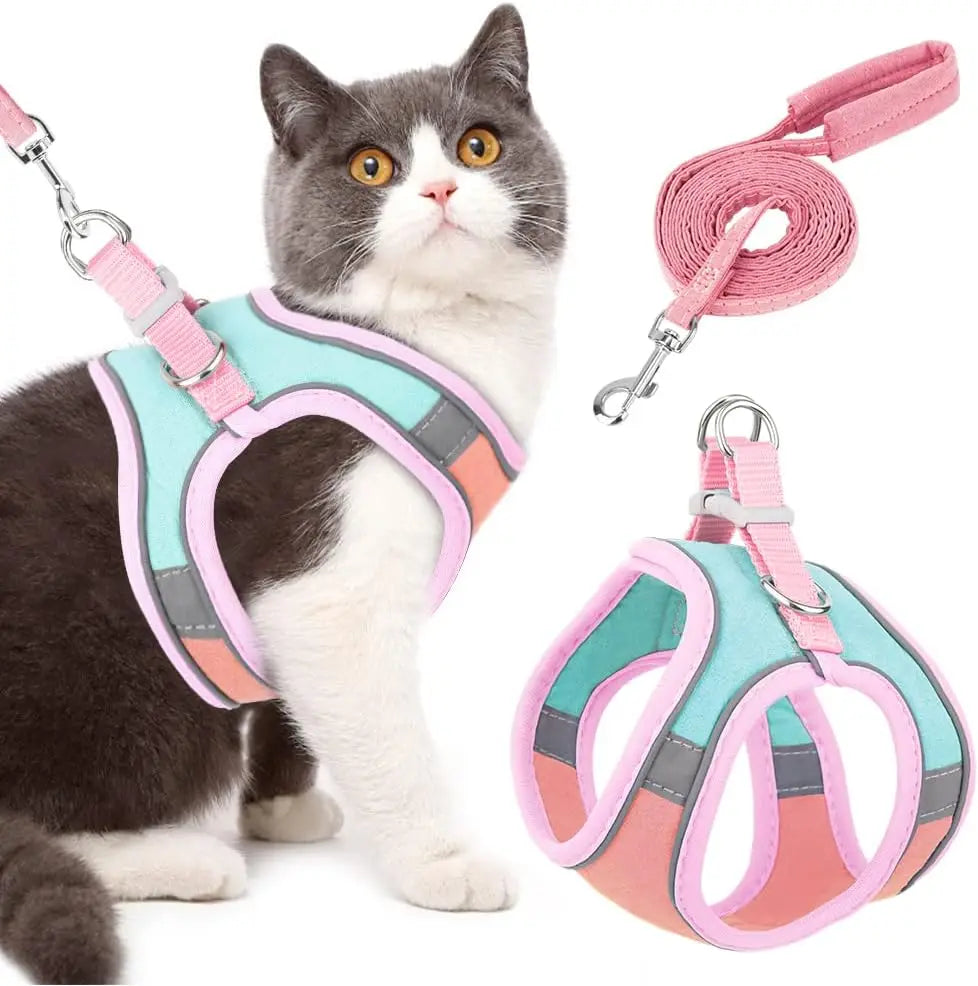 Small-sized Pet Vest-style Reflective Harness Set for Cats at Night, with Adjustable Harness and Pet Leash Set
