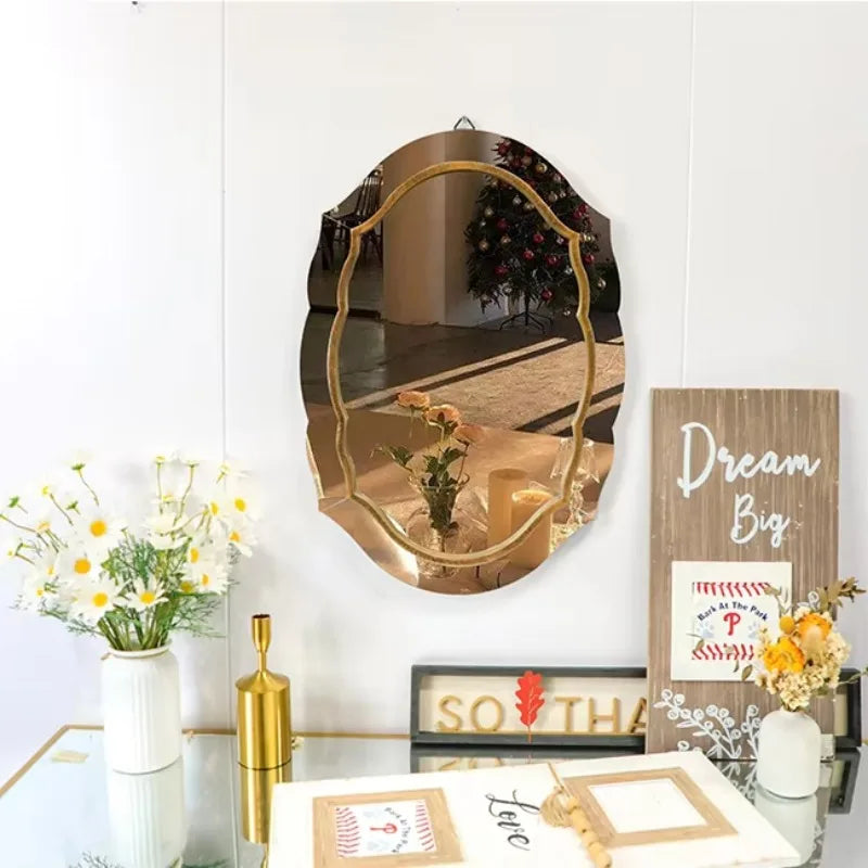 60x40 Elegant Simple Furniture Gold Wood Frame Mirror Modern Light Luxury Home Decor Wall Mounted Art Mirror