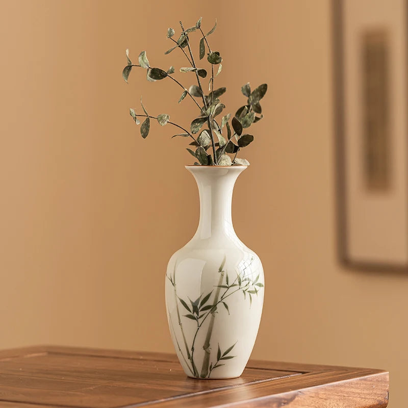 Hand Drawn Emerald Green Bamboo Flower Vase Decoration Creative Decoration for Living Room Flower Arrangement