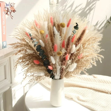 Dried Flowers Bouquet with Natural Pampas Grass and Bunny Tail for Boho Home Decor and Wedding Centerpieces