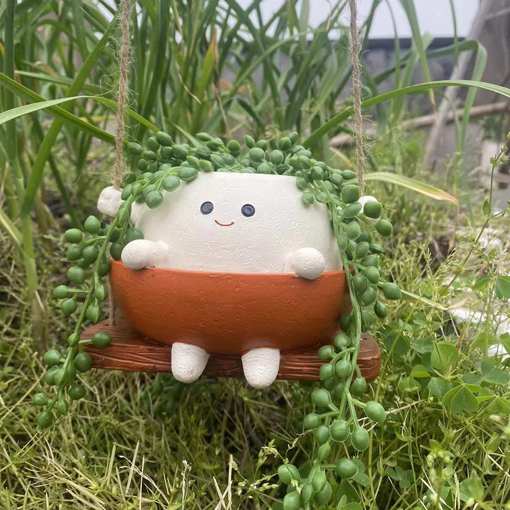 Swing Face Planter Pot Swing Face Hanging Planter Smiling Outdoor Plants Succulent Pot Cute Smile Face for Indoor Outdoor
