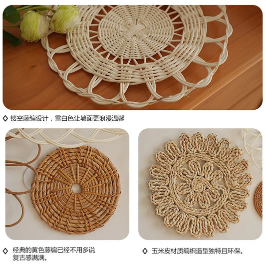 Nordic Bohemian rattan weaving, wall decorations, circular wall decorations, wall hanging decorations for homestay living rooms