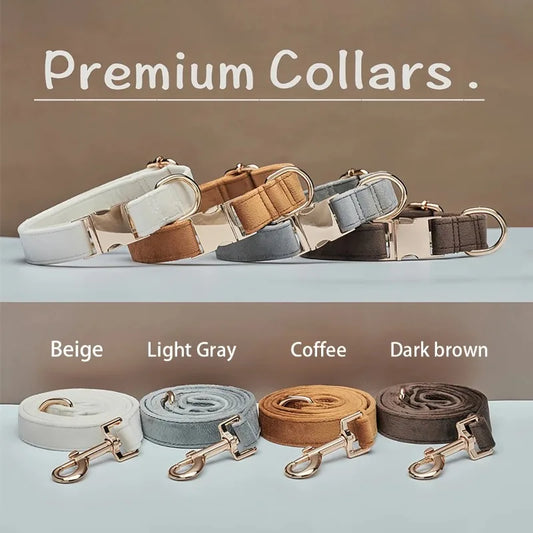Plush Pet Collar & Leash Set - XS to L Sizes, Beige/Gray/Coffee/Brown, Soft & Comfortable for Dogs/Cats, Durable Alloy Buckle, E