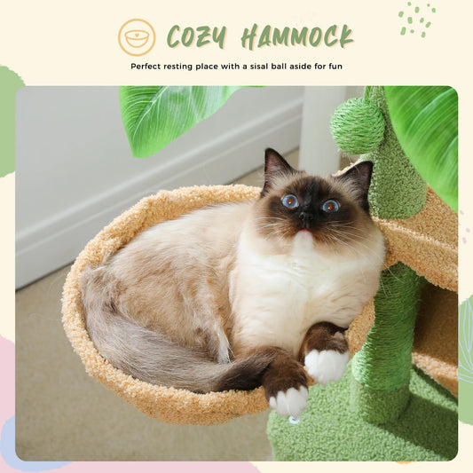 Multi-Level Cat Tree for Indoor Cactus Cat Tower with Sisal Scratching Posts Large Condo Deep Hammock Cat Accessories Cat toys