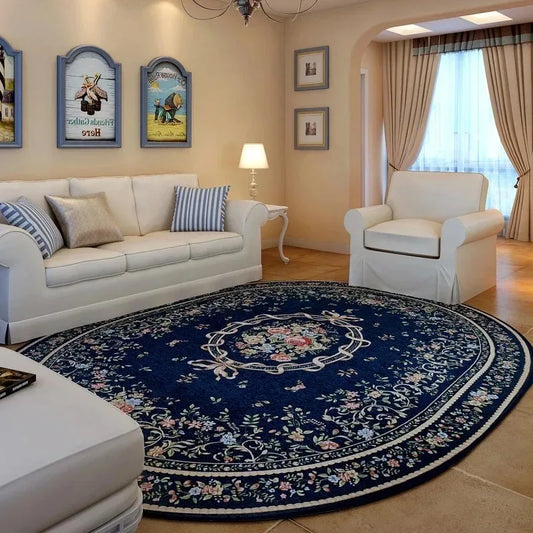 Oval Living Room Carpet European Pastoral Floral Style Bedroom Bedside Rug Print Cloakroom Plush Floor Mat Alfombra Ковер 러그