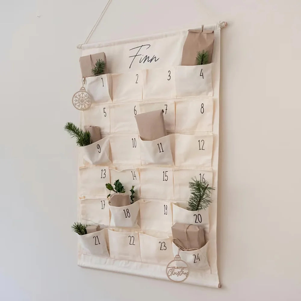 Personalised Christmas Countdown Advent Calendar with 24 Pockets for Children Christmas Wall Hanging Decoration Children's Room