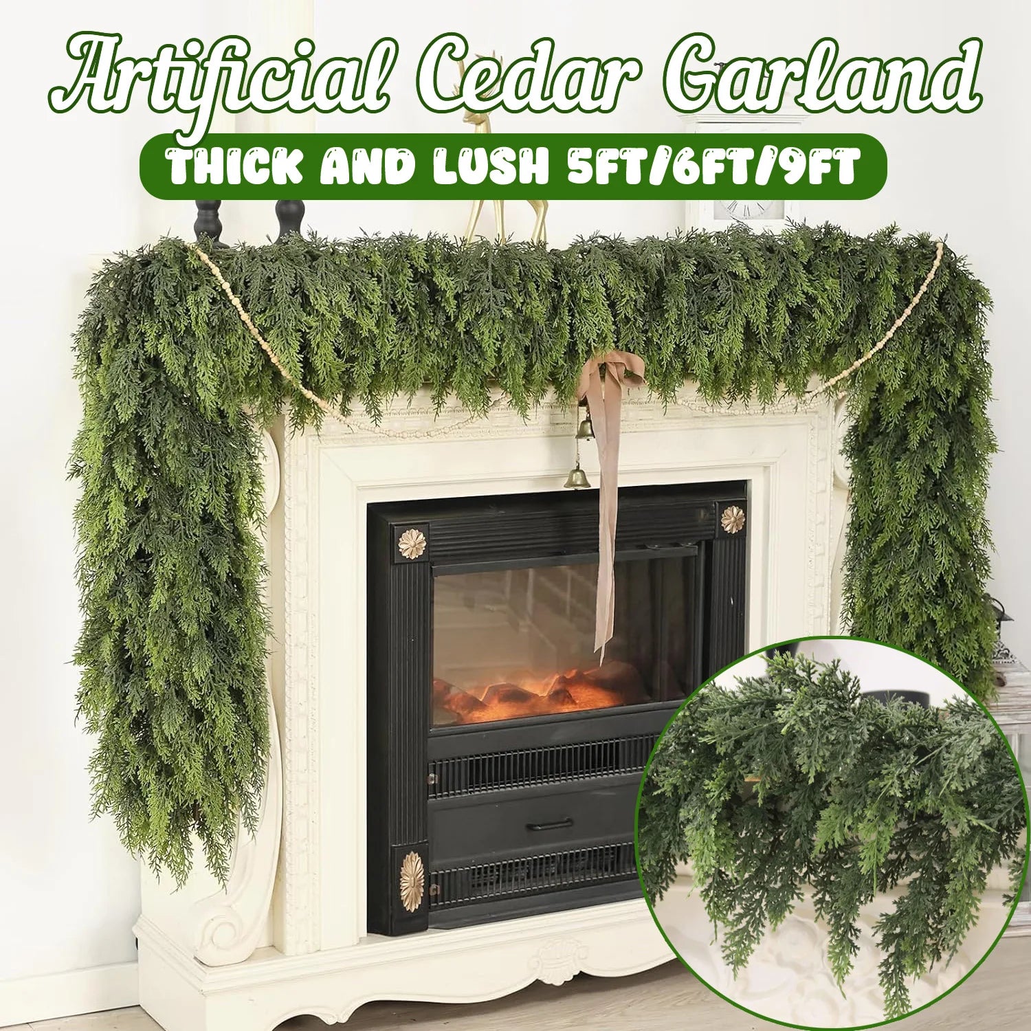1-5PCS Christmas Cedar Garland Thick Lush Real Touch Cedar Pine Garland for Christmas Decoration Fireplace Mantel Stairs Decor