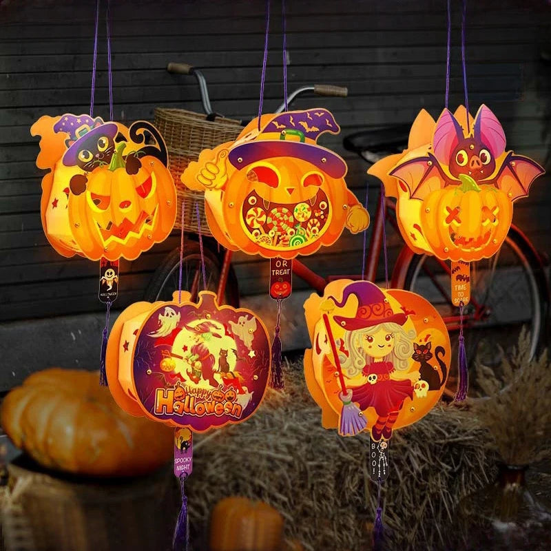 Pumpkin Lantern Halloween Decoration Children Diy Material Kit Hanging Paper Honeycomb Lantern Festival Atmosphere Handcrafts