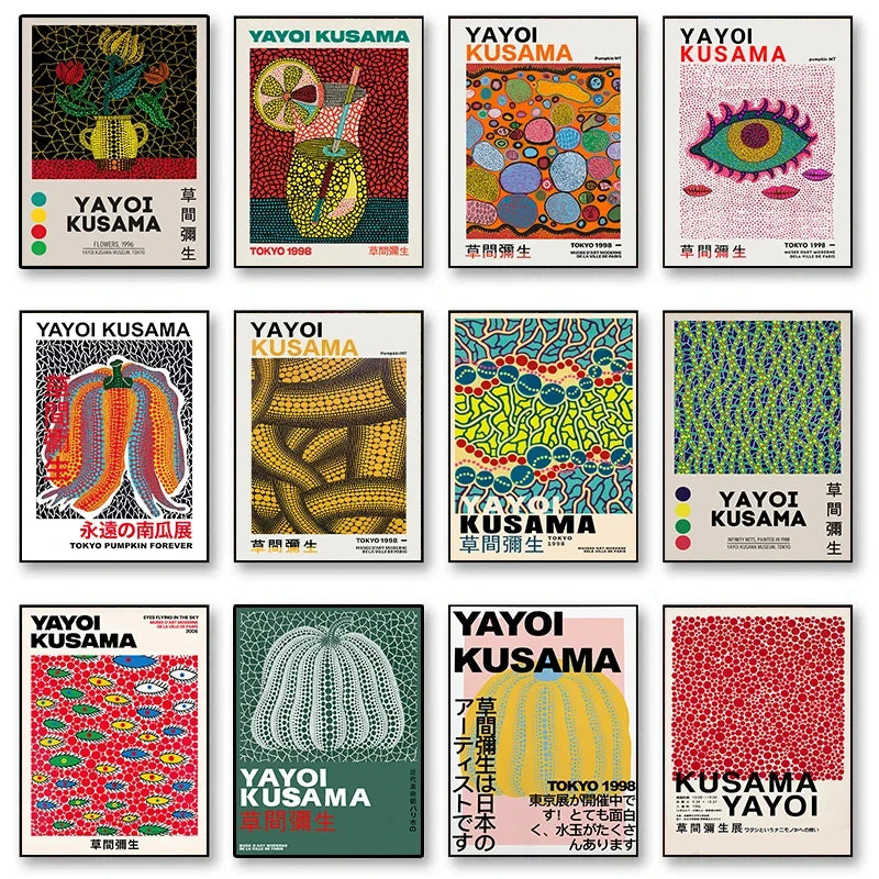 Yayoi Kusama Art Exhibition Pumpkin Flower Wall Art Poster Prints Abstract Canvas Painting Picture for Modern Room Home Decor