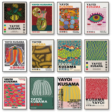 Yayoi Kusama Art Exhibition Pumpkin Flower Wall Art Poster Prints Abstract Canvas Painting Picture for Modern Room Home Decor