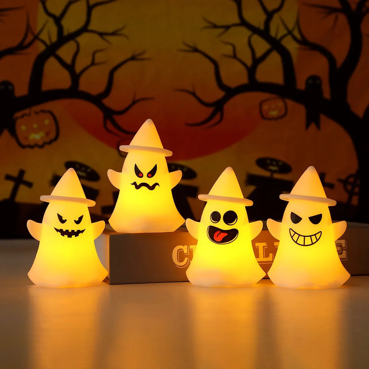 Halloween Mini Pumpkin Lantern Decorations Halloween Trick-or-treat Ghost Ornaments Glowing Toys Party Decoration Props