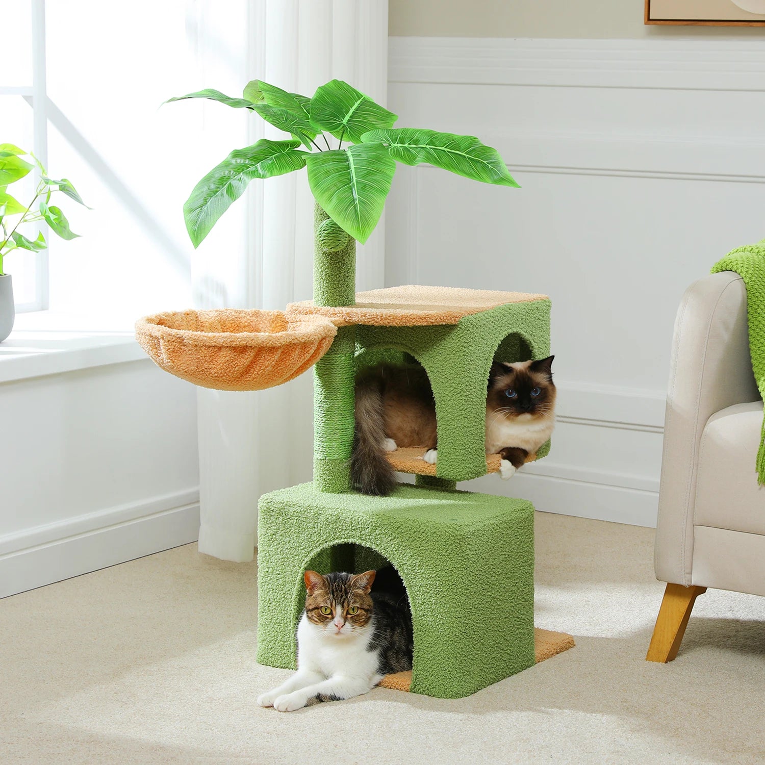 Multi-Level Cat Tree for Indoor Cactus Cat Tower with Sisal Scratching Posts Large Condo Deep Hammock Cat Accessories Cat toys