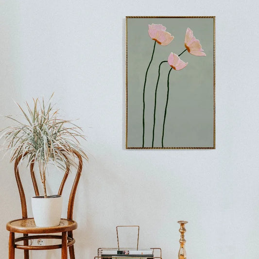 Contemporary Botanical Wall Print Minimalist Scandi Style Tulips Cherry Blossom Poster Neutral Ash Tones Wildflowers Canvas Art