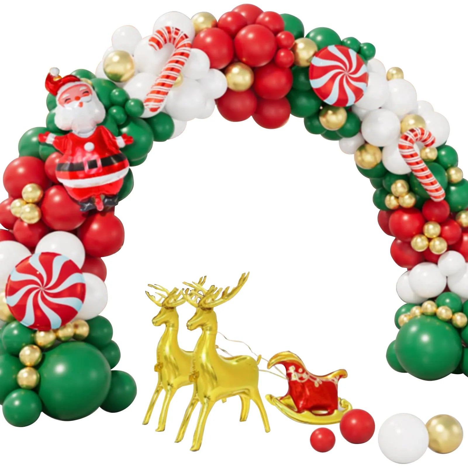 Xmas Balloon Garland Arch Kit Metallic Gold Green Red White Xmas Balloons Decorations for New Year Xmas Reindeer Balloons
