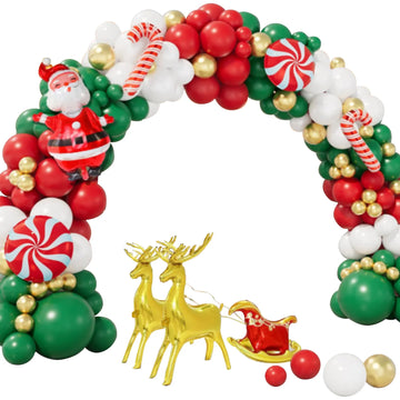 Xmas Balloon Garland Arch Kit Metallic Gold Green Red White Xmas Balloons Decorations for New Year Xmas Reindeer Balloons