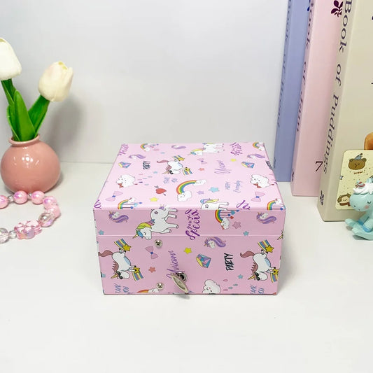 1pc Music Box with Drawer Mirror Rotating Pink Pony Jewelry Storage Box for Ring Necklaces Bracelets Birthday Gift