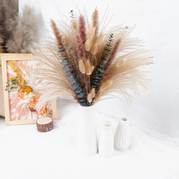 60-Piece Dried Flower & Pampas Grass Bouquet - Natural Boho Home Decor for Christmas, Thanksgiving, Halloween