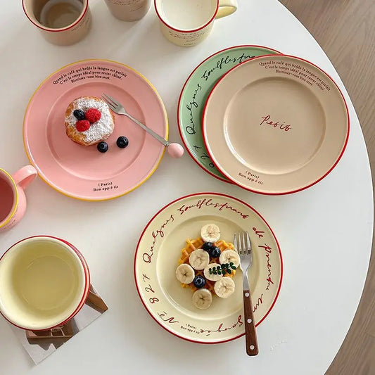 Letter Graffiti Dish Ceramic New Style Creative Family Western Restaurant Breakfast Salad Dim Sum Shallow Plate Kitchen Supplies