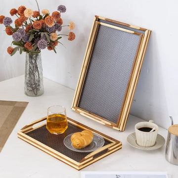 Vintage Handmade Imitation Rattan Woven Household Beverage Coffee Bamboo Tray Living Room Coffee Table Tea Cup Storage Tray