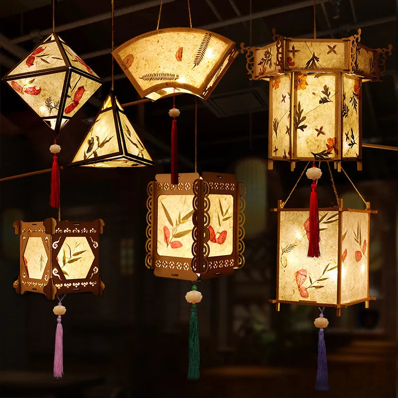 Moon Festival Rabbit Light Mid Autumn Festival Lantern Making DIY Material Retro Portable Palace Lanterns   Flower Paper Lantern