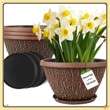Thickened Plastic Flower Pots 4-Pcs, Lightweight with Drainage for Modern Garden Decor