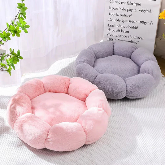 60CM Pet Cat Cushion Dog Bed Animals Sleeping Sofa Flower-Shaped Round Pet Bed Super Soft Cat Bed Long Plush Dogs Basket Cushion