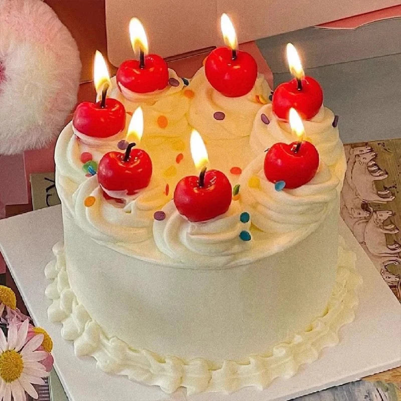 5pcs Cherry Candles Birthday Cake Decorationscherry Birthday Candlesdesserts Baking Decorations
