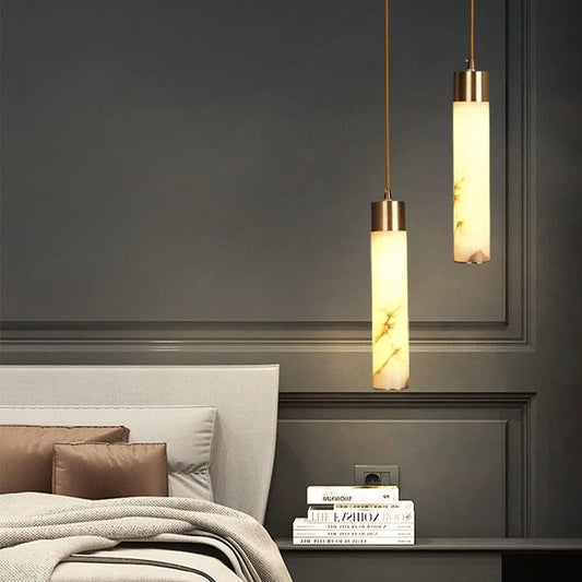 Modern Copper Light Luxury Pendant Lamp Marble Bedside Bedroom Hotel Dining Room Kitchen Stone Hallway Hanging Lighting Led