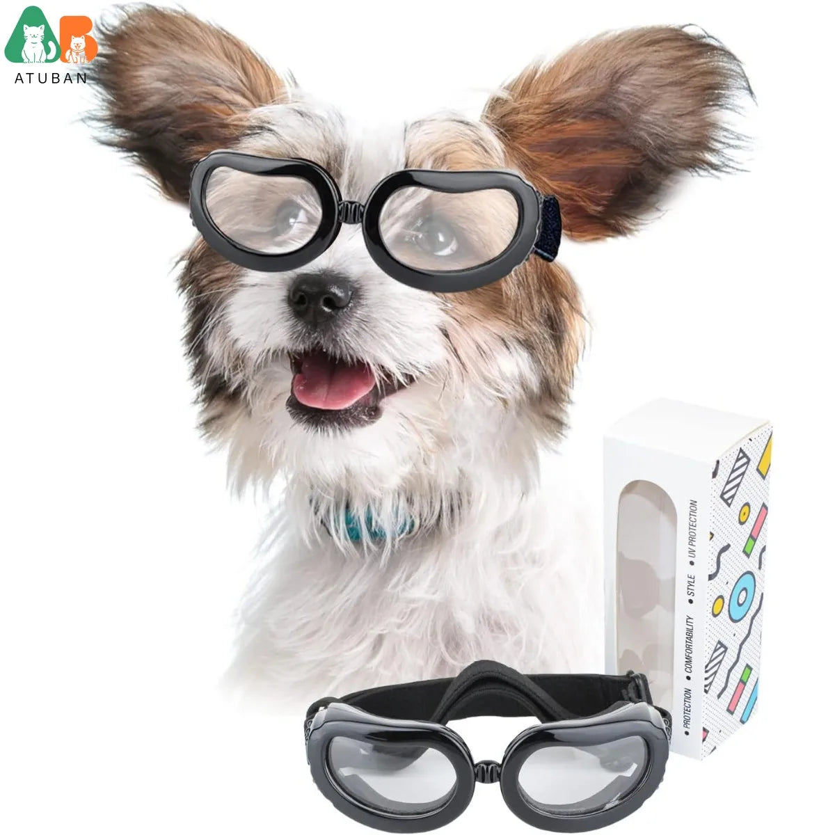 ATUBAN Dog Goggles Small Breed, Dog Sunglasses Small Breed Eye Protectie Goggles for Small Dogs Outdoor Riding Driving, Clear