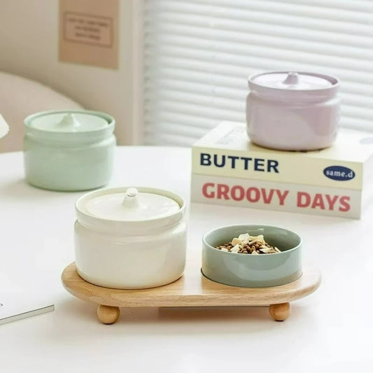 Cat Ceramic Automatic Circulation Filter Water Dispenser Silent Dog Live Water Feeder Double Bowl with Tray Set Pet Supplies
