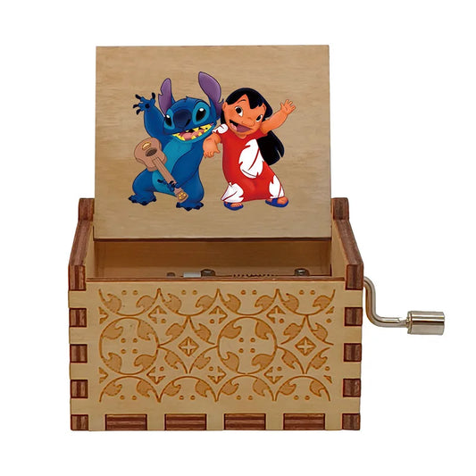 Stitch music box UV painting laser engraving gift ornament wooden hand crank music box holiday gift recommendation