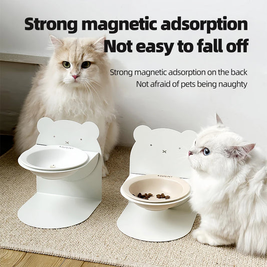 Detachable Ceramic Elevated Pet Bowl - Anti-Spill Large Capacity Tilt Design Pet Drinking and Eating Bowl & Water