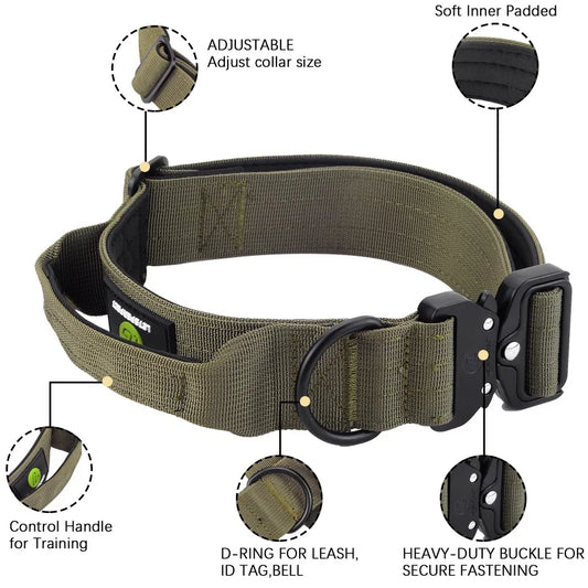 Tactical dog collar leash set leash handle military can dur nylon pit dog, medium large walking training pet accessories