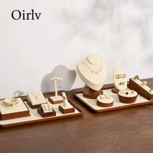Oirlv Solid Wood Jewelry Tray Bracelet Ring Display Props Sets Jewelry Organizer Holder Necklace Display Stand Jewelry Plate