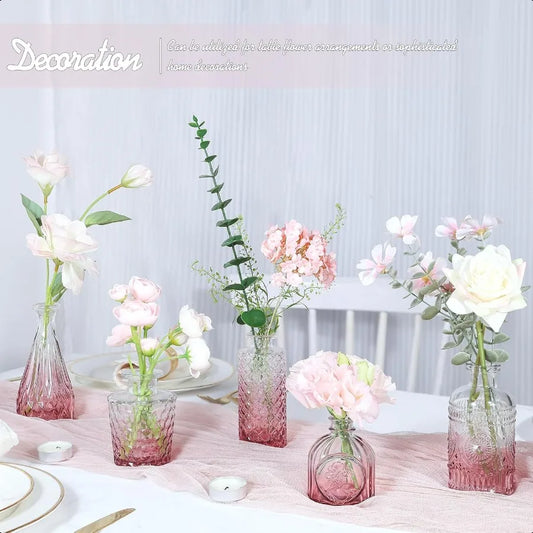 Pink Day Glass Bud Vase Set of 5 Small Flower Vases for Centerpieces in Bulk Mini Vintage Vase for Wedding Decor Single Flowers