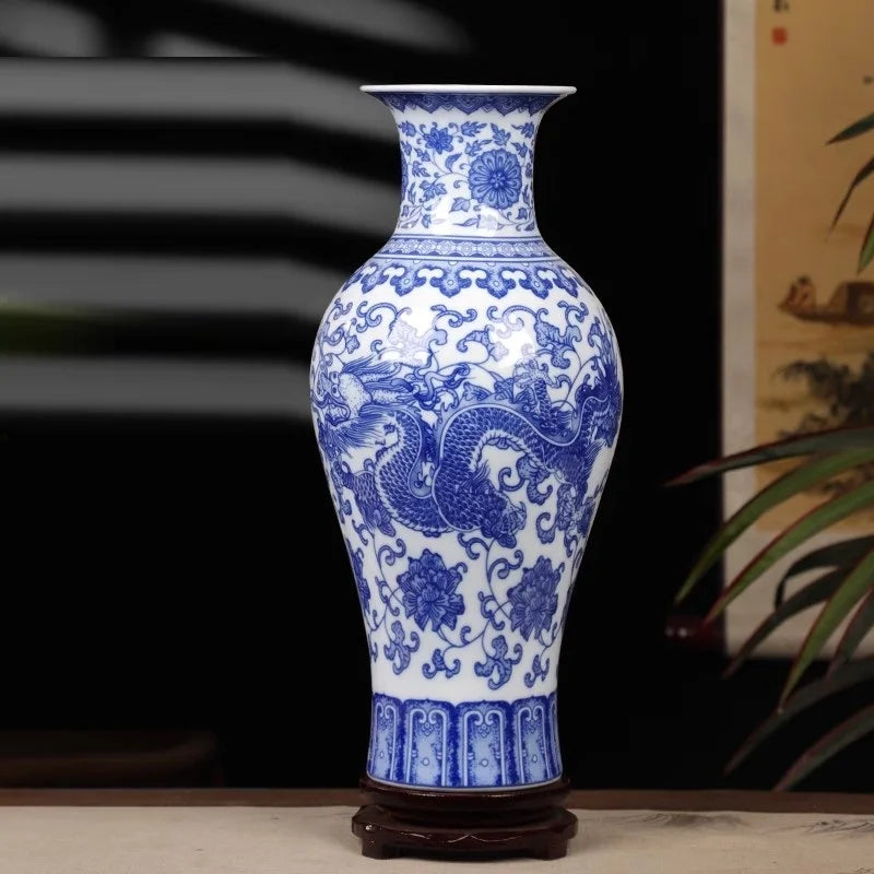 36cm/Jingdezhen blue and white porcelain antique home decoration, living room entrance decoration vase