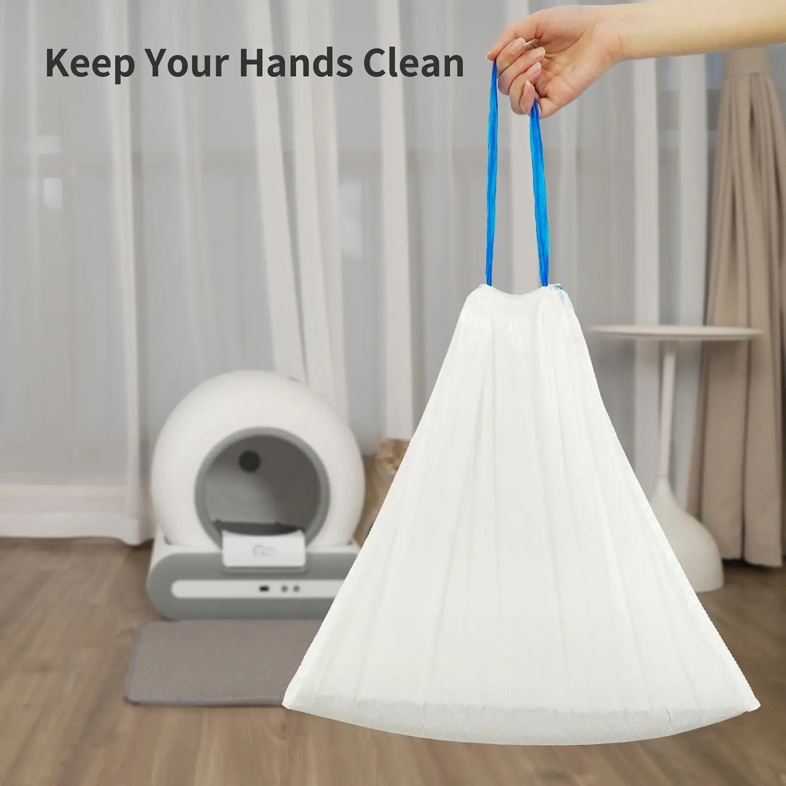 4 Rolls 60 Count 17x19inch  DOEL Self-Cleaning Cat Litter Box Trash Bags Drawstring Design Waste Bags Cat Litter Box Liners