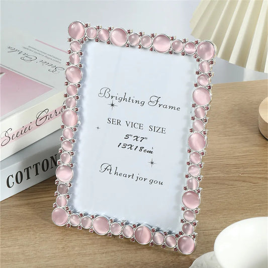 1Pcs piece of pink natural cat's eye stone frame, 6 inches and 7 inches, suitable for desktop decoration in living rooms, study