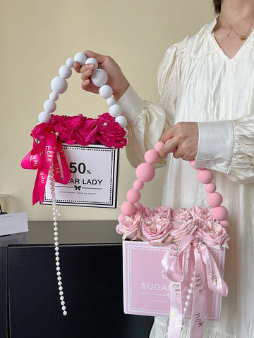 1pcs Art Cardboard Embossed Letter Bubble Folding Handheld Flower Box Party Supplies Portable Flower Arrangement Box Gift Box