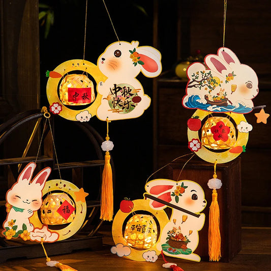 Mid-Autumn Festival Lantern Children Hand-held Rabbit Glowing Lanterns Decoration DIY Handmade Bamboo Lantern Materials Package